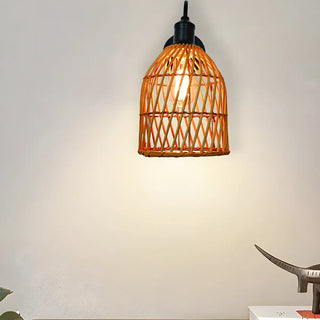 Coastal Birdcage Rattan Living Room Brown Small Wall Sconce Zawala Image - 2