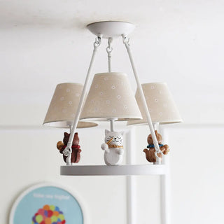 ZOWALA - Cat Fabric Small White Circle 3-Light Kids Room Chandelier Image - 2