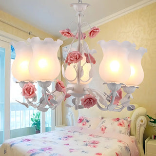 ZOWALA - Pink Flower White Frosted Glass Bedroom Chandelier Image - 1
