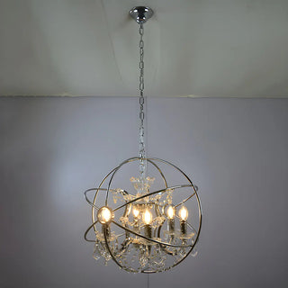 Globe Metal Chrome Crystal Candle Foyer Chandelier Image - 2