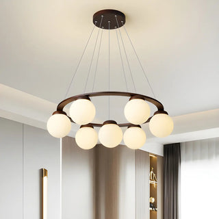 ZOWALA - Circle Walnut Metal Glass Ball Living Room Chandelier Image - 1