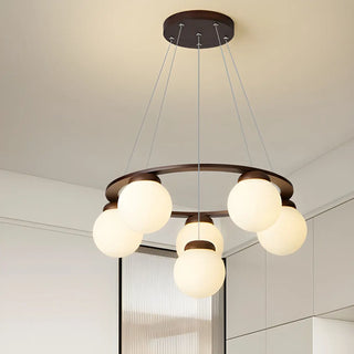 ZOWALA - Circle Walnut Metal Glass Ball Living Room Chandelier Image - 2