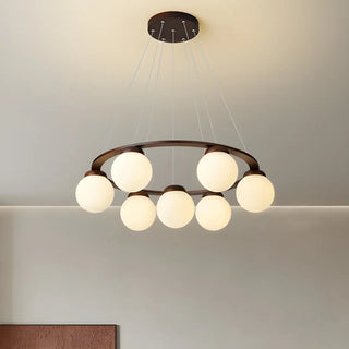 ZOWALA - Circle Walnut Metal Glass Ball Living Room Chandelier Image - 4