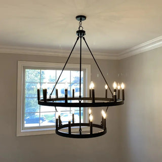 ZOWALA - Circle Black Iron 2-Tier Candelabra Chandelier Image - 1