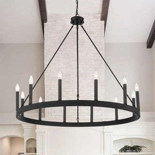 ZOWALA - Circle Black Iron 2-Tier Candelabra Chandelier Image - 15