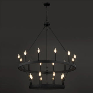ZOWALA - Circle Black Iron 2-Tier Candelabra Chandelier Image - 16