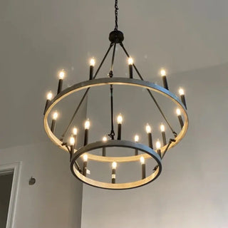 ZOWALA - Circle Black Iron 2-Tier Candelabra Chandelier Image - 2