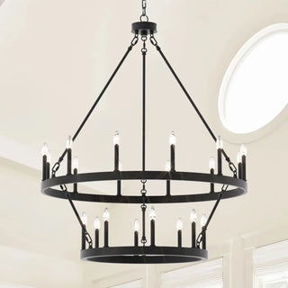 ZOWALA - Circle Black Iron 2-Tier Candelabra Chandelier Image - 26