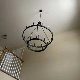 ZOWALA - Circle Black Iron 2-Tier Candelabra Chandelier Image - 27
