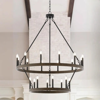 ZOWALA - Circle Black Iron 2-Tier Candelabra Chandelier Image - 3