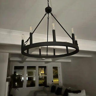 ZOWALA - Circle Black Iron 2-Tier Candelabra Chandelier Image - 4