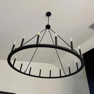 ZOWALA - Circle Black Iron 2-Tier Candelabra Chandelier Image - 7