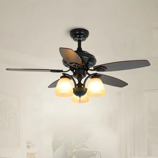 ZOWALA - Classic Black 5 Wood Blades Chandelier Fan with Light Image - 3