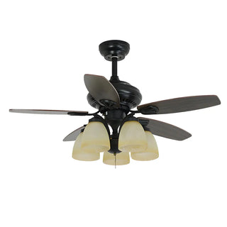 ZOWALA - Classic Black 5 Wood Blades Chandelier Fan with Light Image - 8