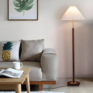 Classic Brown Metal Floor Lamp with Pleated Shade Zawala Image - 1