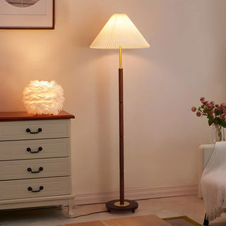 Classic Brown Metal Floor Lamp with Pleated Shade Zawala Image - 2