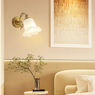  - Vintage Frosted Glass Flower Gold Bedroom Wall Lamp Image - 1