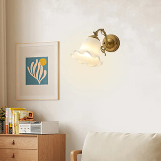  - Vintage Frosted Glass Flower Gold Bedroom Wall Lamp Image - 2