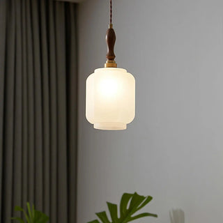ZOWALA - Classic White Glass Cylinder Bedroom Pendant Light Image - 1