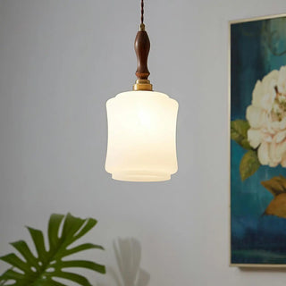 ZOWALA - Classic White Glass Cylinder Bedroom Pendant Light Image - 2