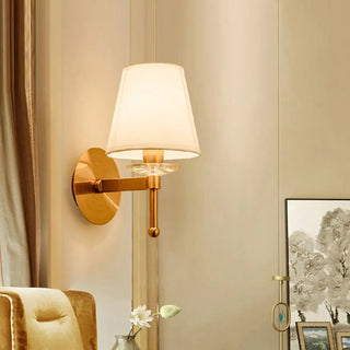 Classic White Fabric Shade Gold Cylinder Wall Sconce Zawala Image - 1