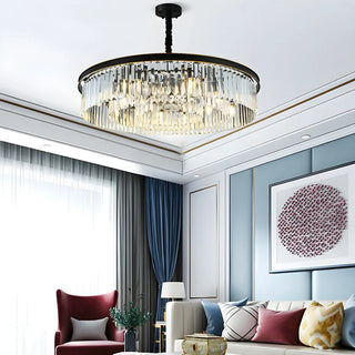 ZOWALA - Drum Clear Prismatic Crystal Black Living Room Chandelier Image - 1