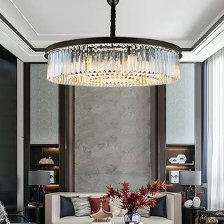 ZOWALA - Drum Clear Prismatic Crystal Black Living Room Chandelier Image - 2