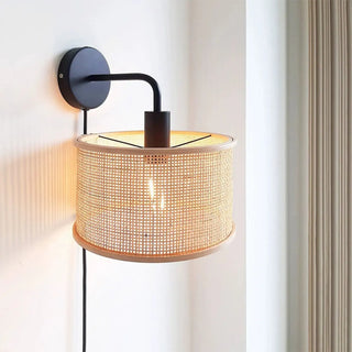 Coastal Cylinder Rattan Bedroom Downlight Black Wall Sconce Zawala Image - 1