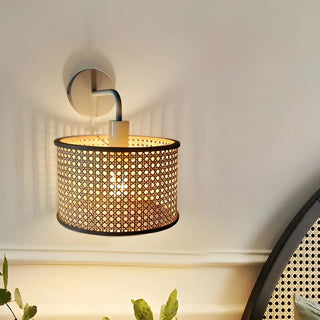 Coastal Cylinder Rattan Bedroom Downlight Black Wall Sconce Zawala Image - 2