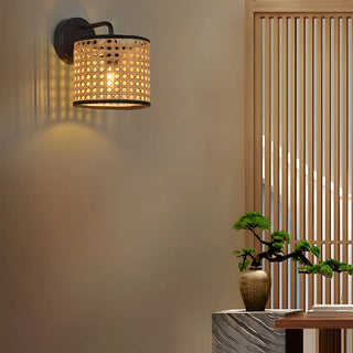 Coastal Cylinder Rattan Living Room Black Wall Sconce Zawala Image - 10