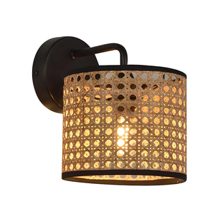 Coastal Cylinder Rattan Living Room Black Wall Sconce Zawala Image - 3