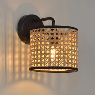 Coastal Cylinder Rattan Living Room Black Wall Sconce Zawala Image - 4