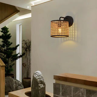 Coastal Cylinder Rattan Living Room Black Wall Sconce Zawala Image - 5