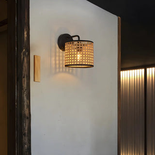 Coastal Cylinder Rattan Living Room Black Wall Sconce Zawala Image - 6