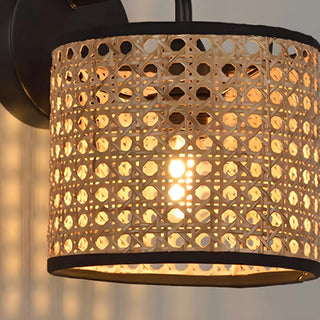 Coastal Cylinder Rattan Living Room Black Wall Sconce Zawala Image - 7