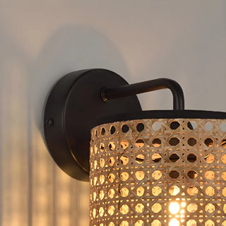 Coastal Cylinder Rattan Living Room Black Wall Sconce Zawala Image - 8