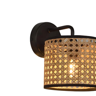 Coastal Cylinder Rattan Living Room Black Wall Sconce Zawala Image - 9