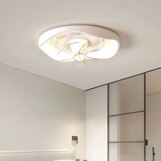 Flush Mount White Ring Ceiling Fan with LED Light Zawala Image - 1