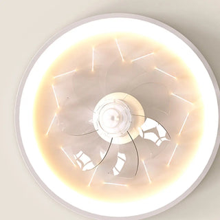 Flush Mount White Ring Ceiling Fan with LED Light Zawala Image - 11
