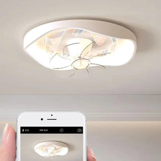 Flush Mount White Ring Ceiling Fan with LED Light Zawala Image - 12