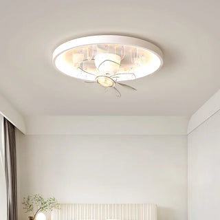 Flush Mount White Ring Ceiling Fan with LED Light Zawala Image - 2
