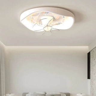 Flush Mount White Ring Ceiling Fan with LED Light Zawala Image - 3