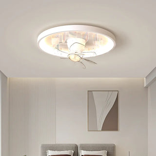 Flush Mount White Ring Ceiling Fan with LED Light Zawala Image - 4