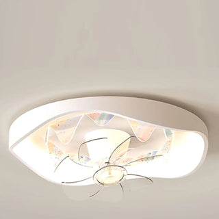 Flush Mount White Ring Ceiling Fan with LED Light Zawala Image - 6