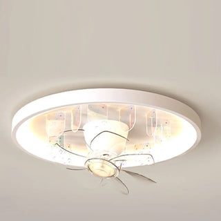 Flush Mount White Ring Ceiling Fan with LED Light Zawala Image - 7