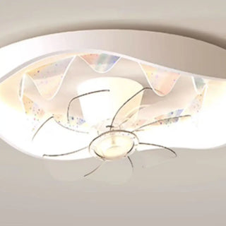 Flush Mount White Ring Ceiling Fan with LED Light Zawala Image - 9