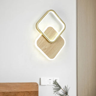 Contemporary Wood Geometric Metal LED Wall Sconce Zawala Image - 2