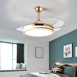 Remote Contemporary Gold Round Ceiling Fan with Light Zawala Image - 2