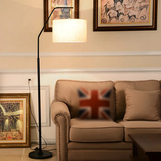 Contemporary Linen Cylinder Shade Arc Floor Lamp Zawala Image - 1