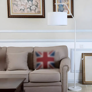 Contemporary Linen Cylinder Shade Arc Floor Lamp Zawala Image - 10